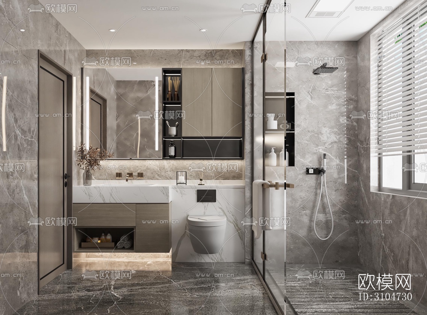 现代卫生间效果图下载（渲染图1）