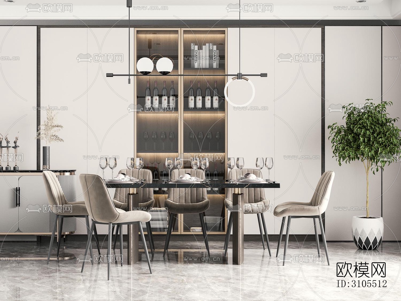 现代餐厅效果图下载（渲染图2）