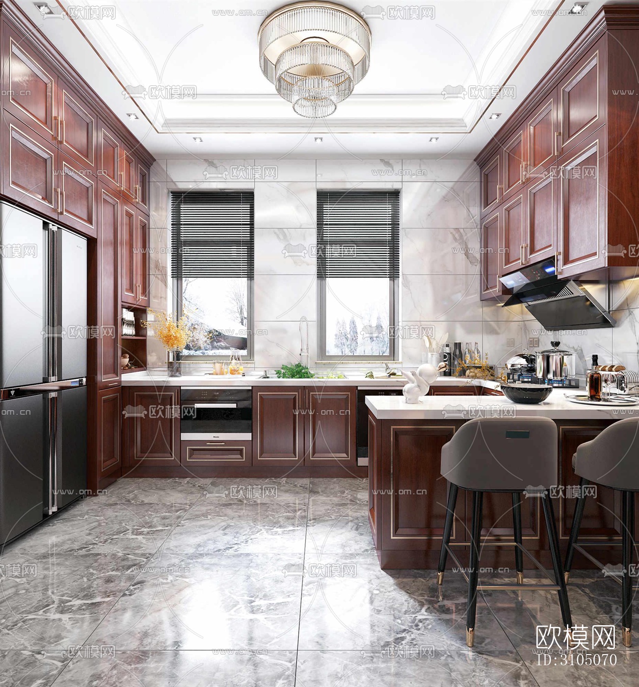 美式厨房效果图下载（渲染图3）