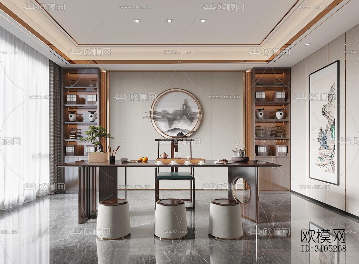 新中式茶室效果图下载（渲染图2）