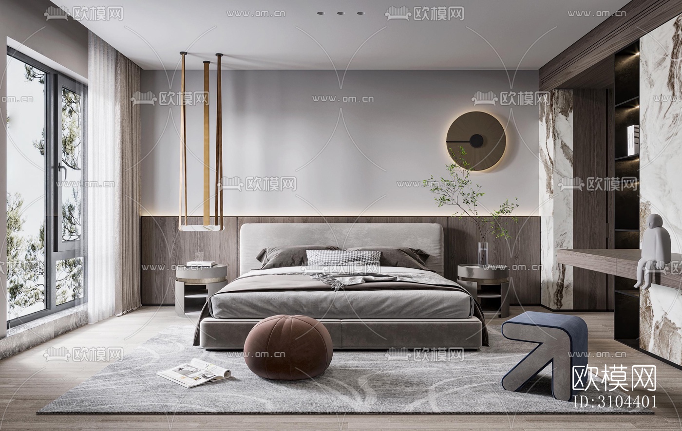 现代卧室效果图下载（渲染图4）