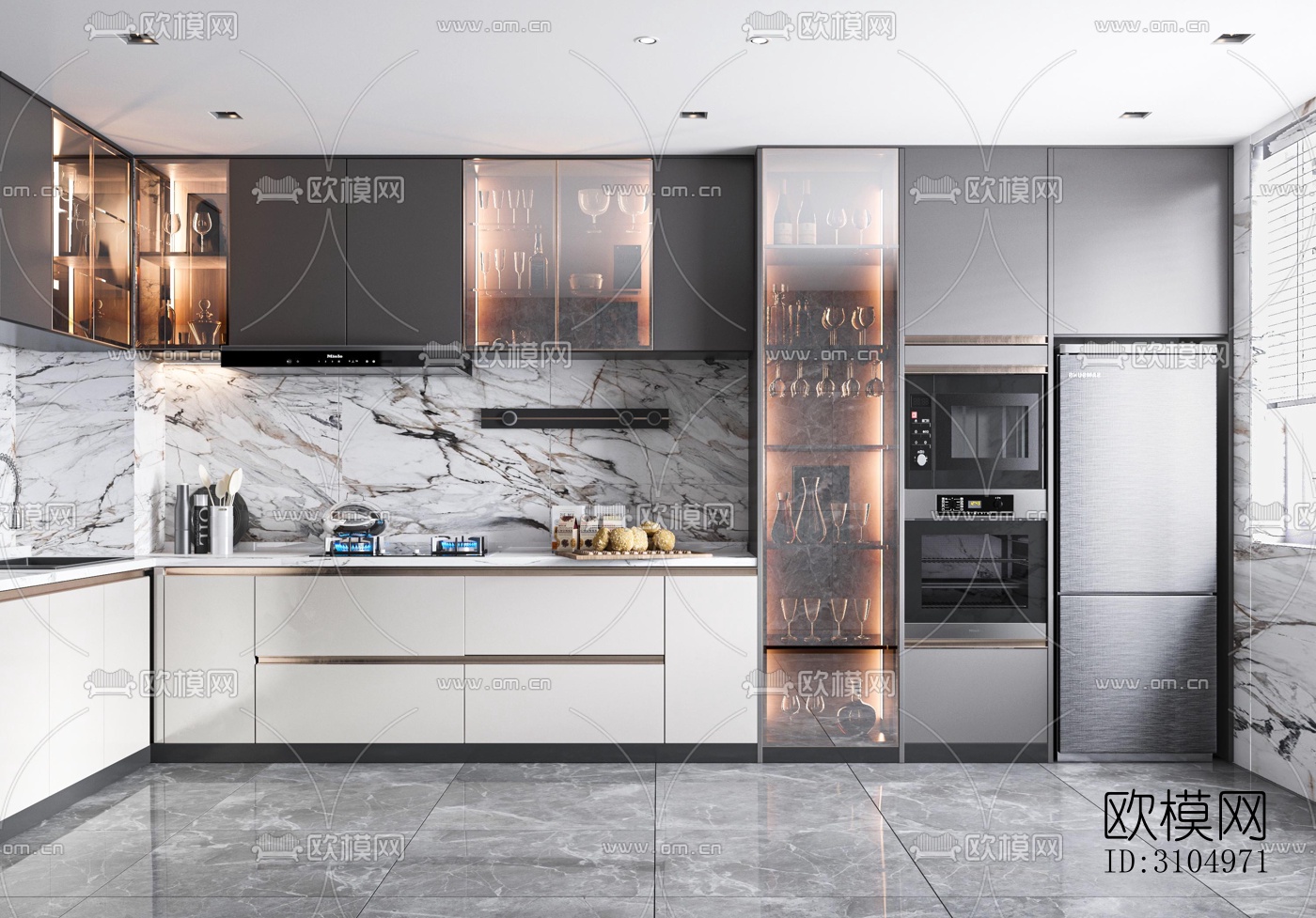 现代厨房效果图下载（渲染图4）
