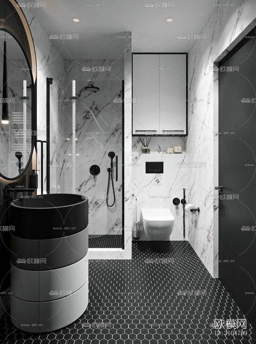 高级灰卫生间效果图下载（渲染图1）