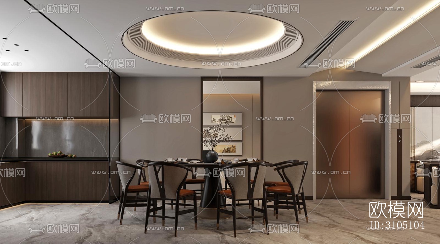 新中式平层效果图下载（渲染图1）