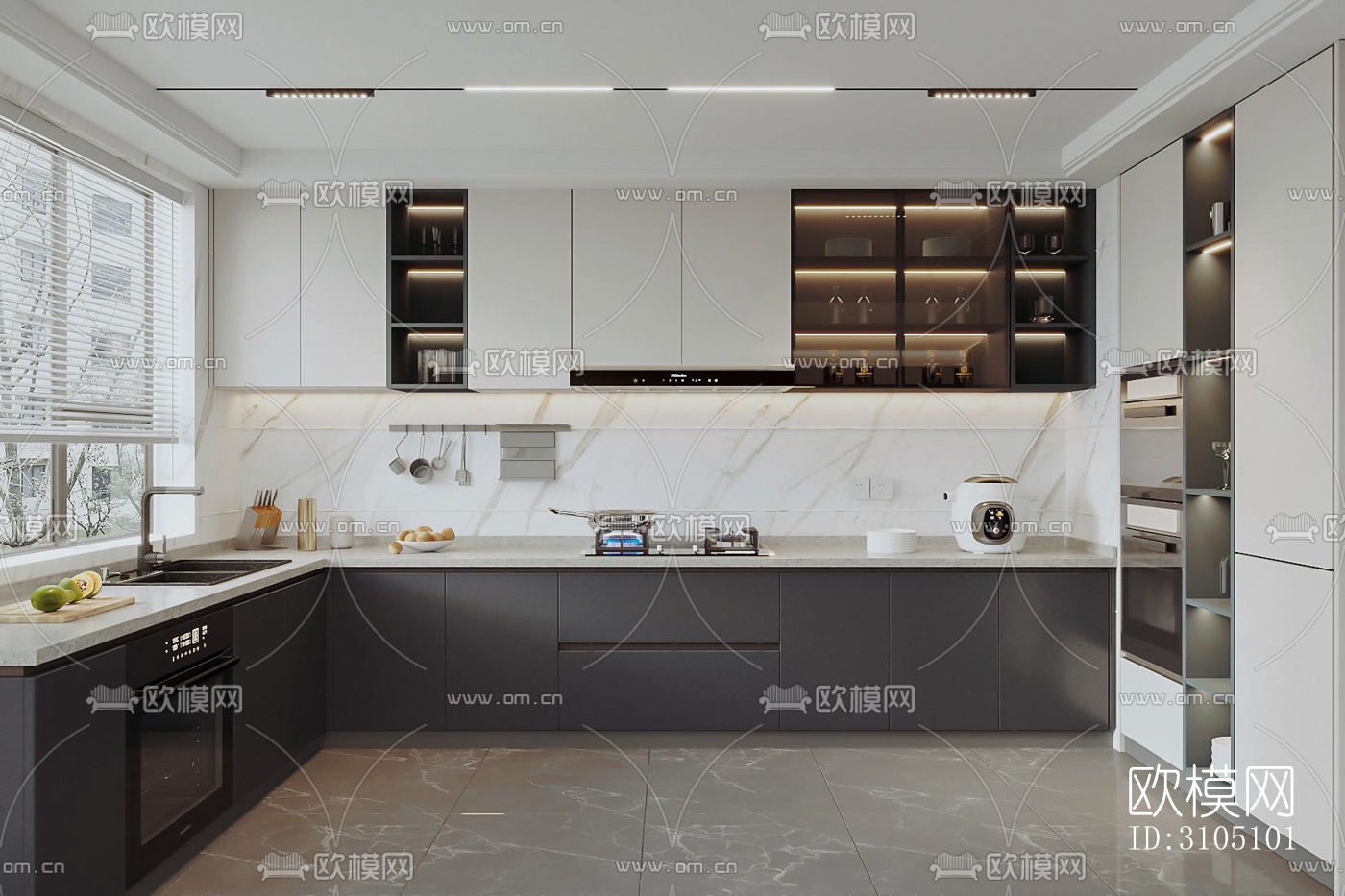 高级灰厨房效果图下载（渲染图3）