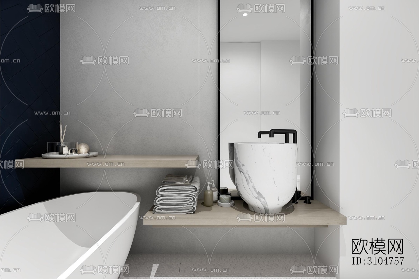 高级灰卫生间效果图下载（渲染图5）