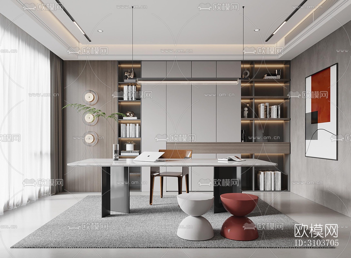 现代书房效果图下载（渲染图2）
