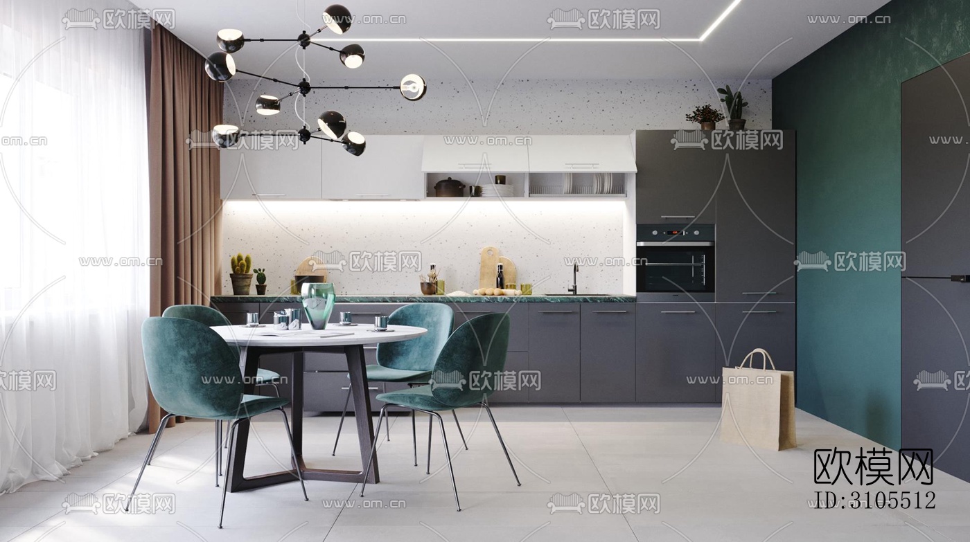 现代餐厅效果图下载（渲染图3）
