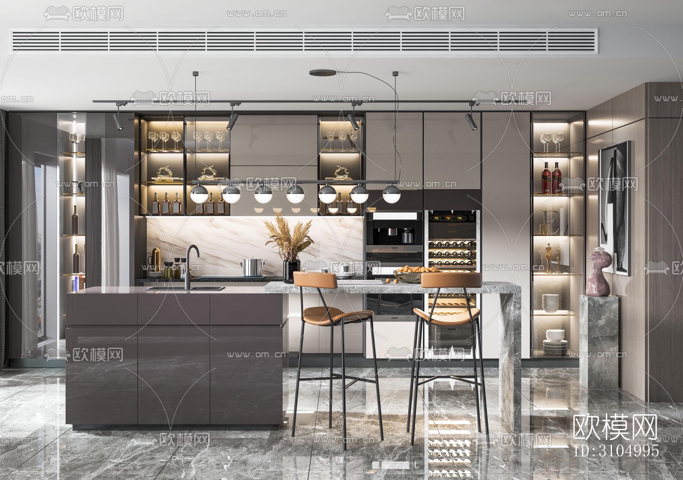 现代厨房效果图下载（渲染图5）