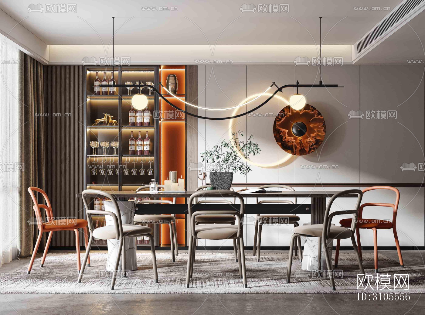 现代餐厅效果图下载（渲染图1）