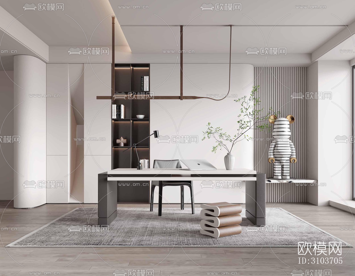 现代书房效果图下载（渲染图4）