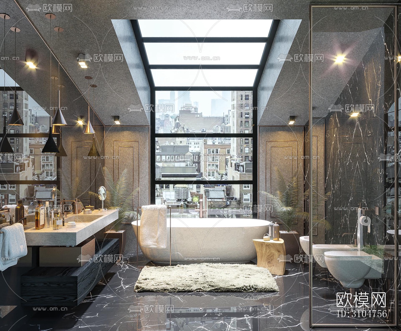 高级灰卫生间效果图下载（渲染图4）