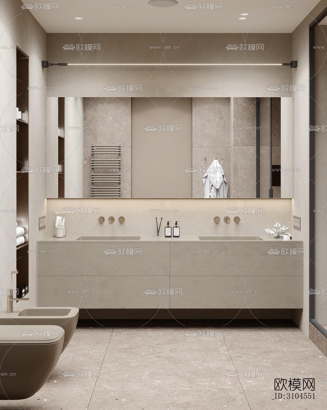 奶油风卫生间效果图下载（渲染图4）