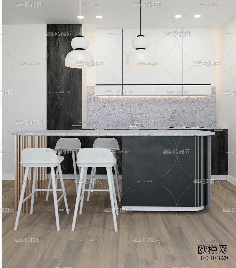 北欧厨房效果图下载（渲染图2）