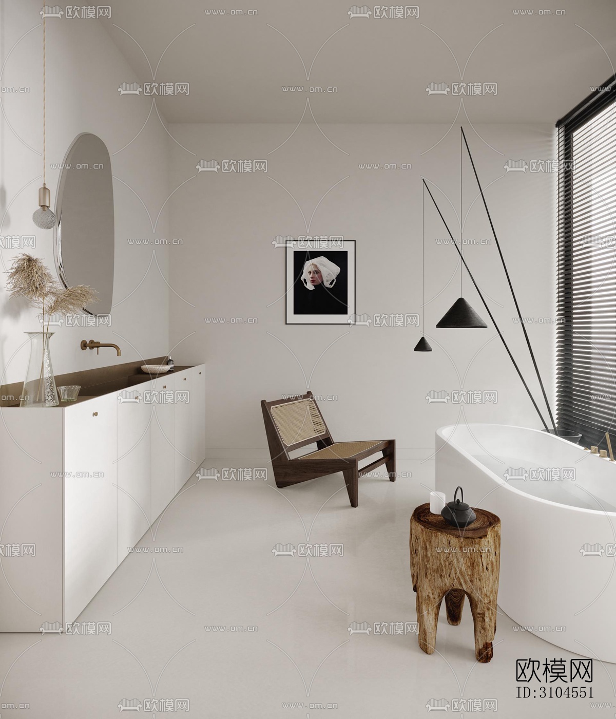 奶油风卫生间效果图下载（渲染图5）