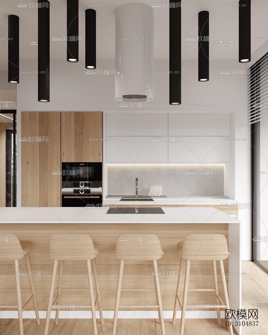 北欧厨房效果图下载（渲染图1）