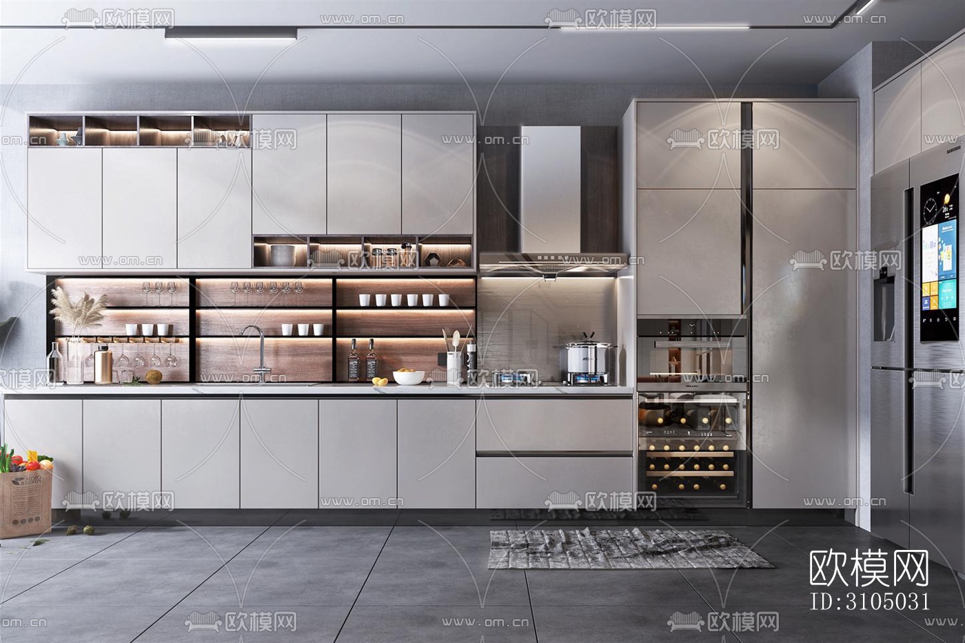 现代厨房效果图下载（渲染图1）