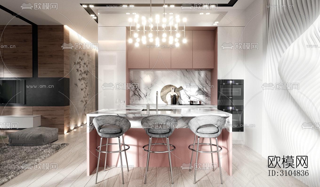 北欧厨房效果图下载（渲染图3）