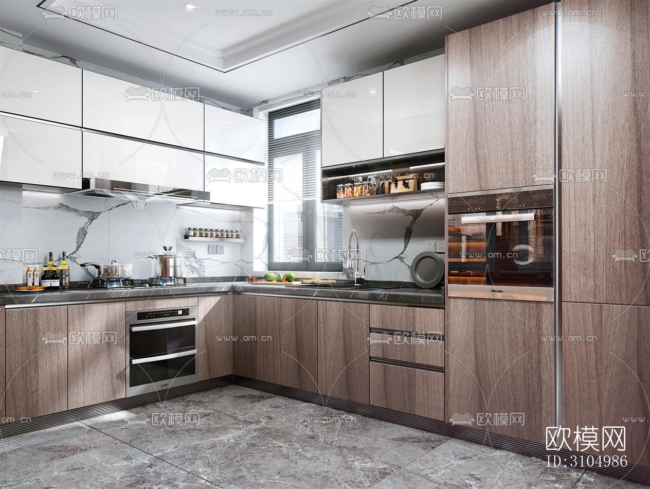 现代厨房效果图下载（渲染图2）