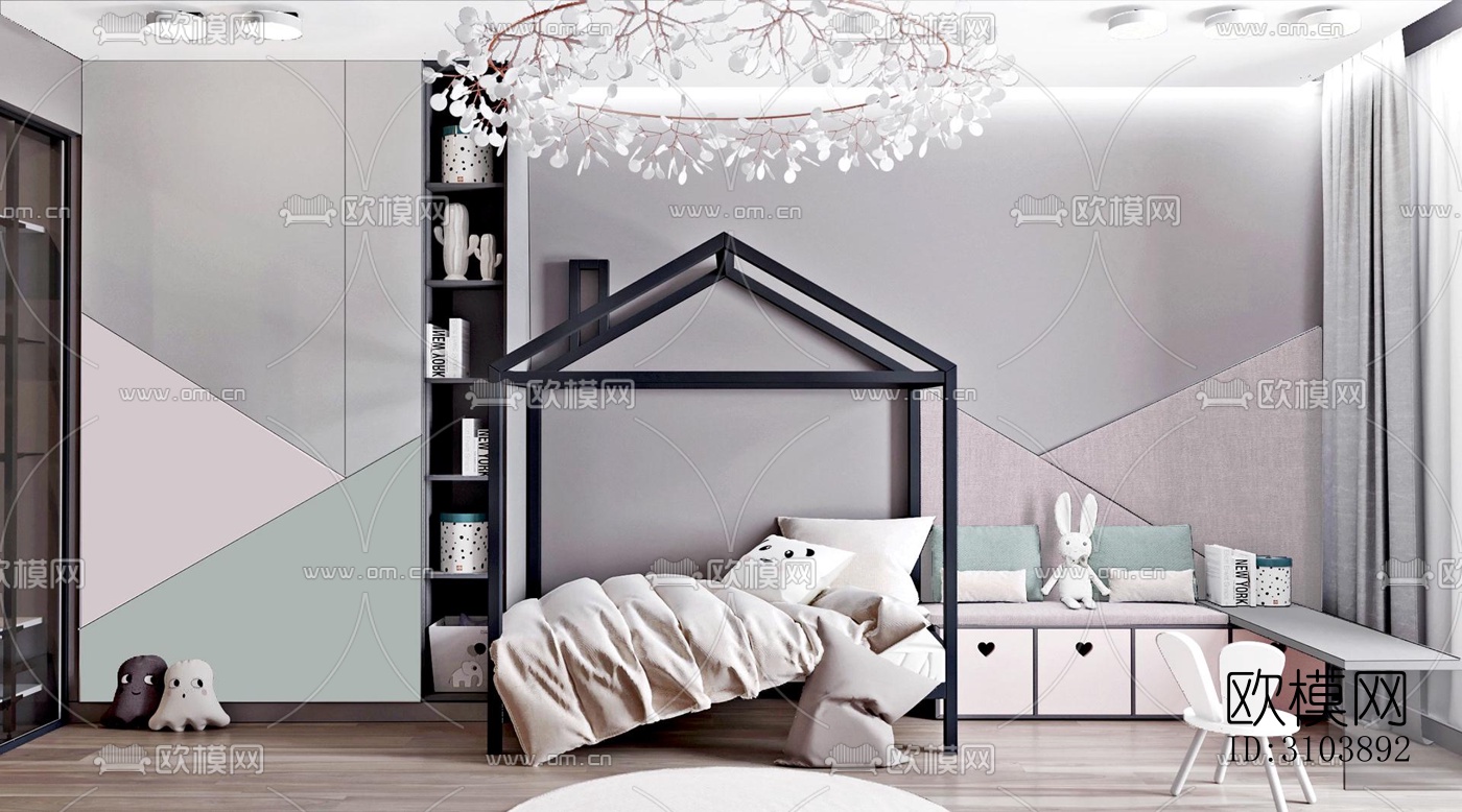 北欧儿童房效果图下载（渲染图1）