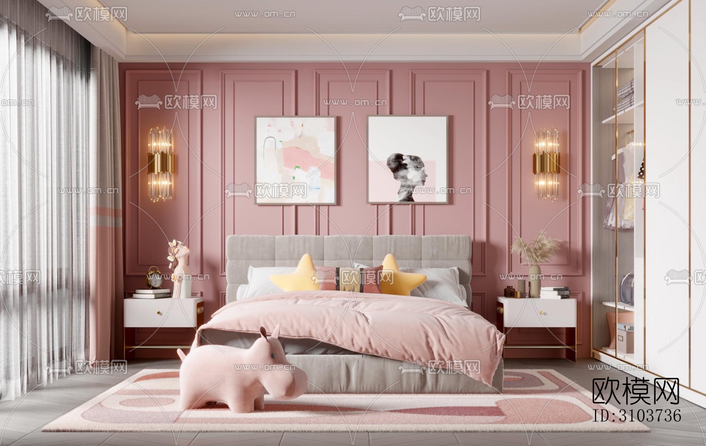 北欧儿童房效果图下载（渲染图4）