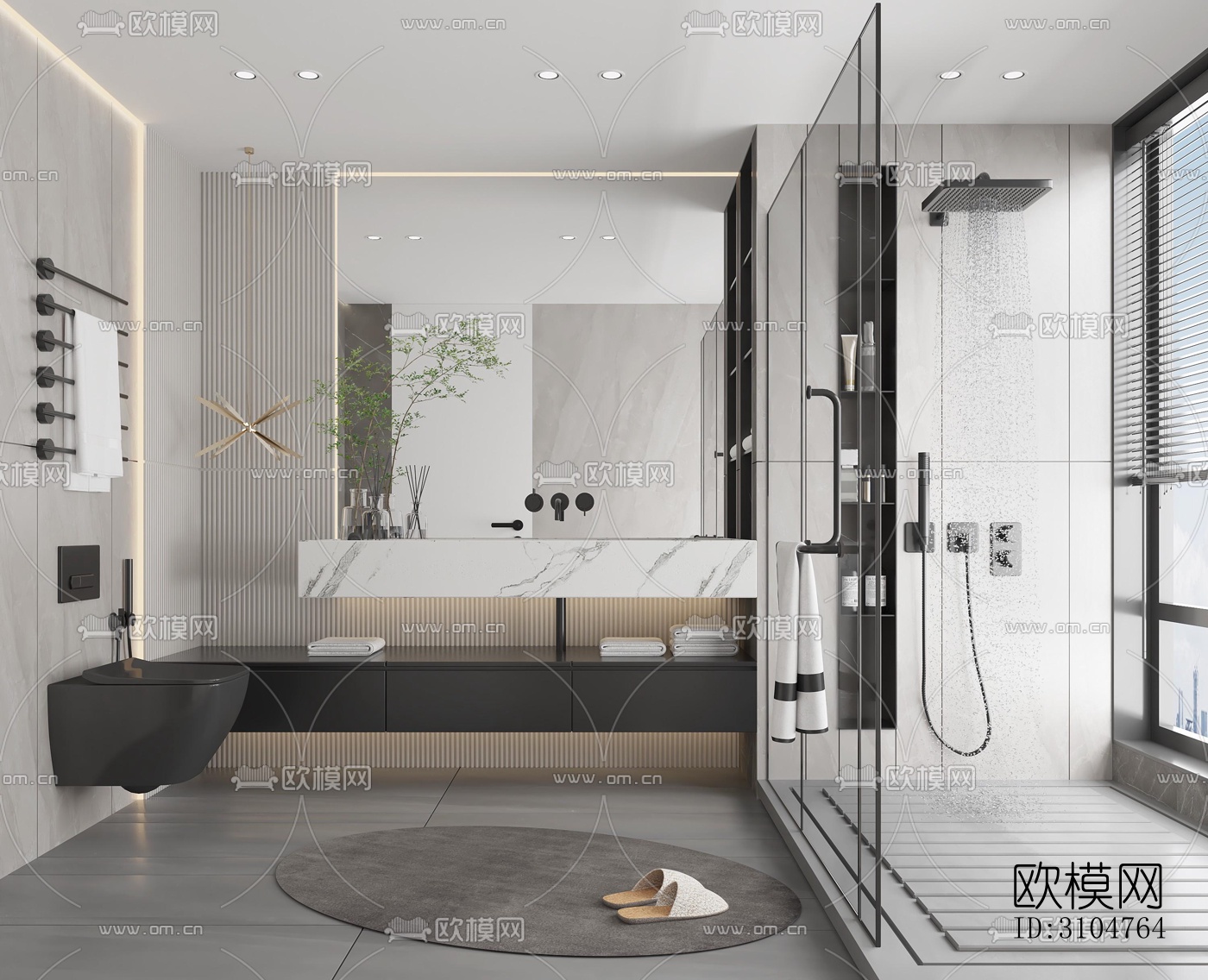 高级灰卫生间效果图下载（渲染图3）