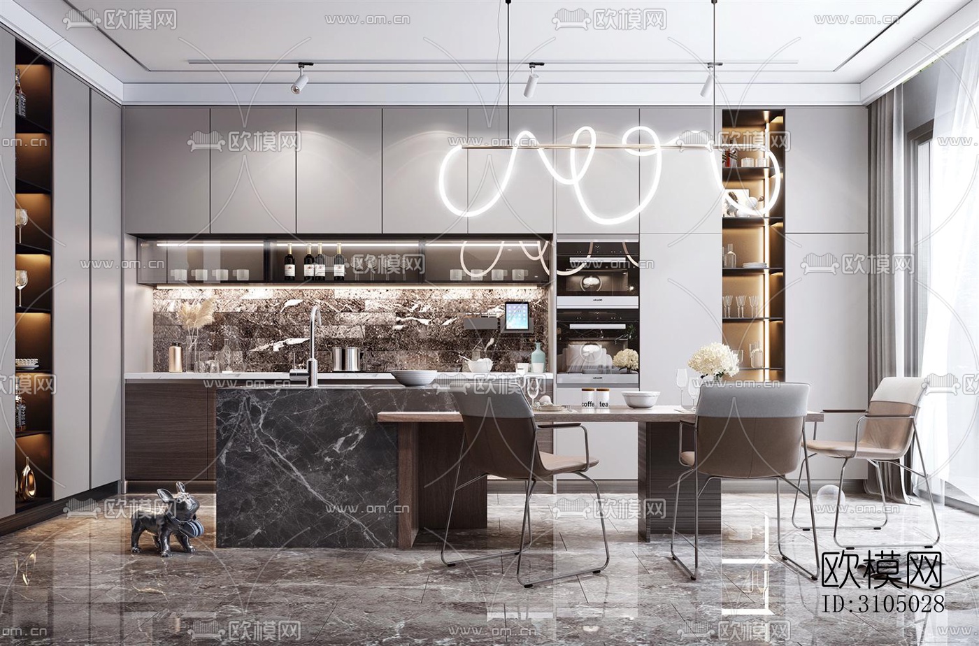 现代厨房效果图下载（渲染图4）