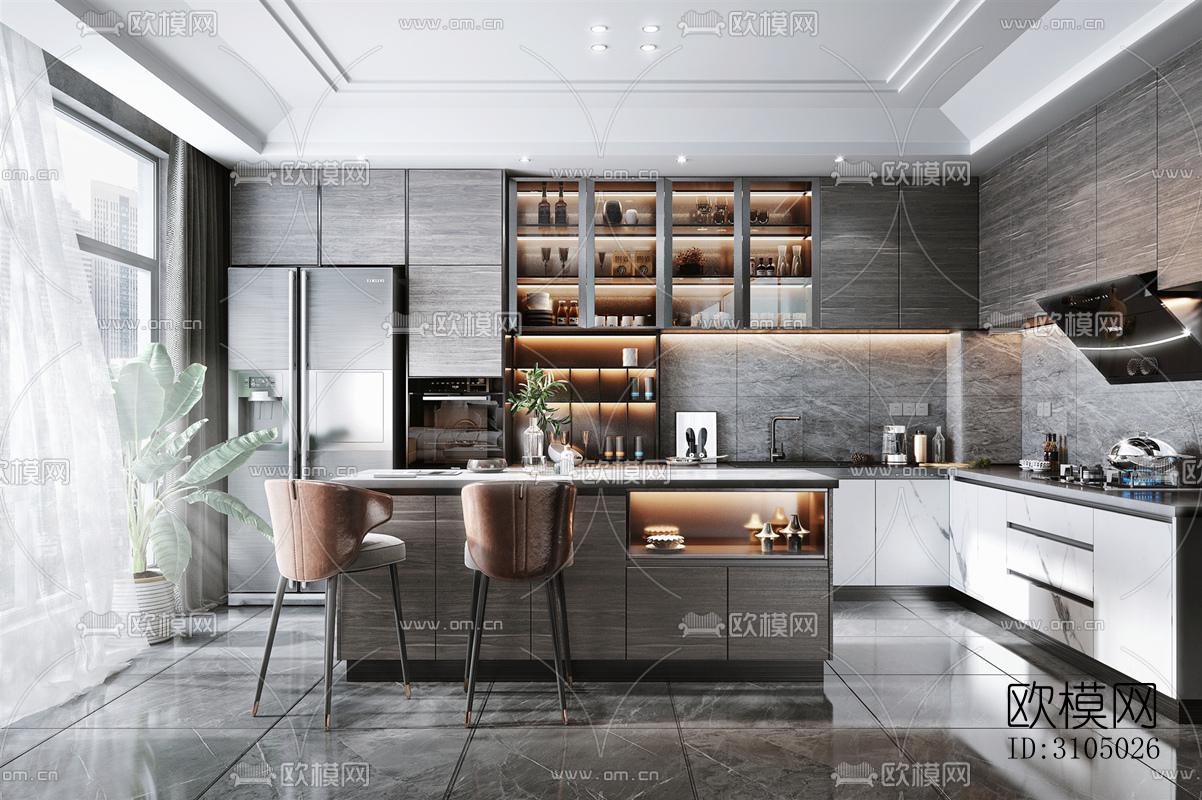 现代厨房效果图下载（渲染图4）