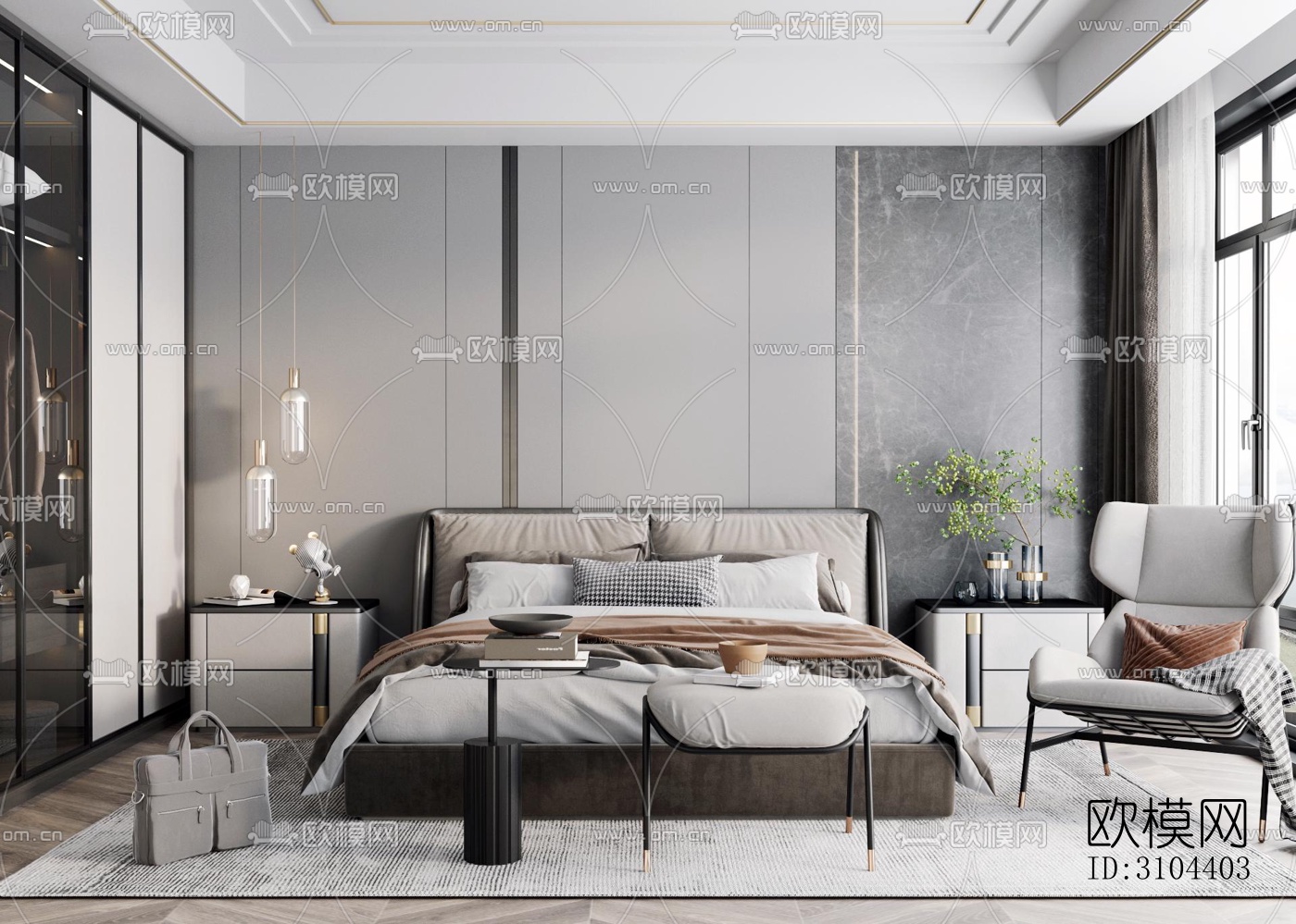 现代卧室效果图下载（渲染图5）