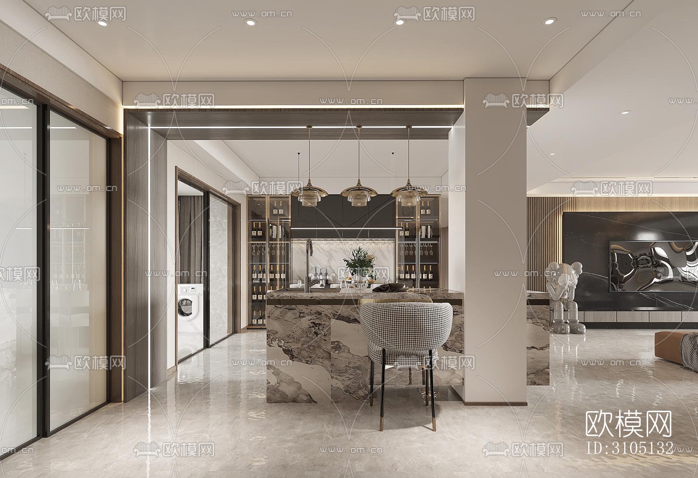 现代平层效果图下载（渲染图7）