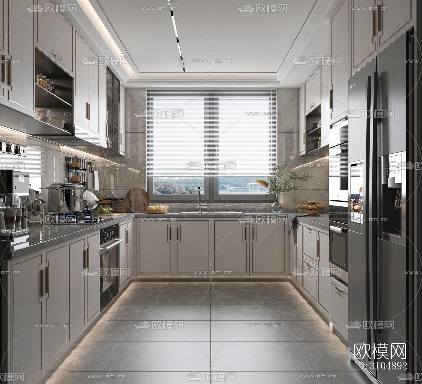 新中式厨房效果图下载（渲染图4）