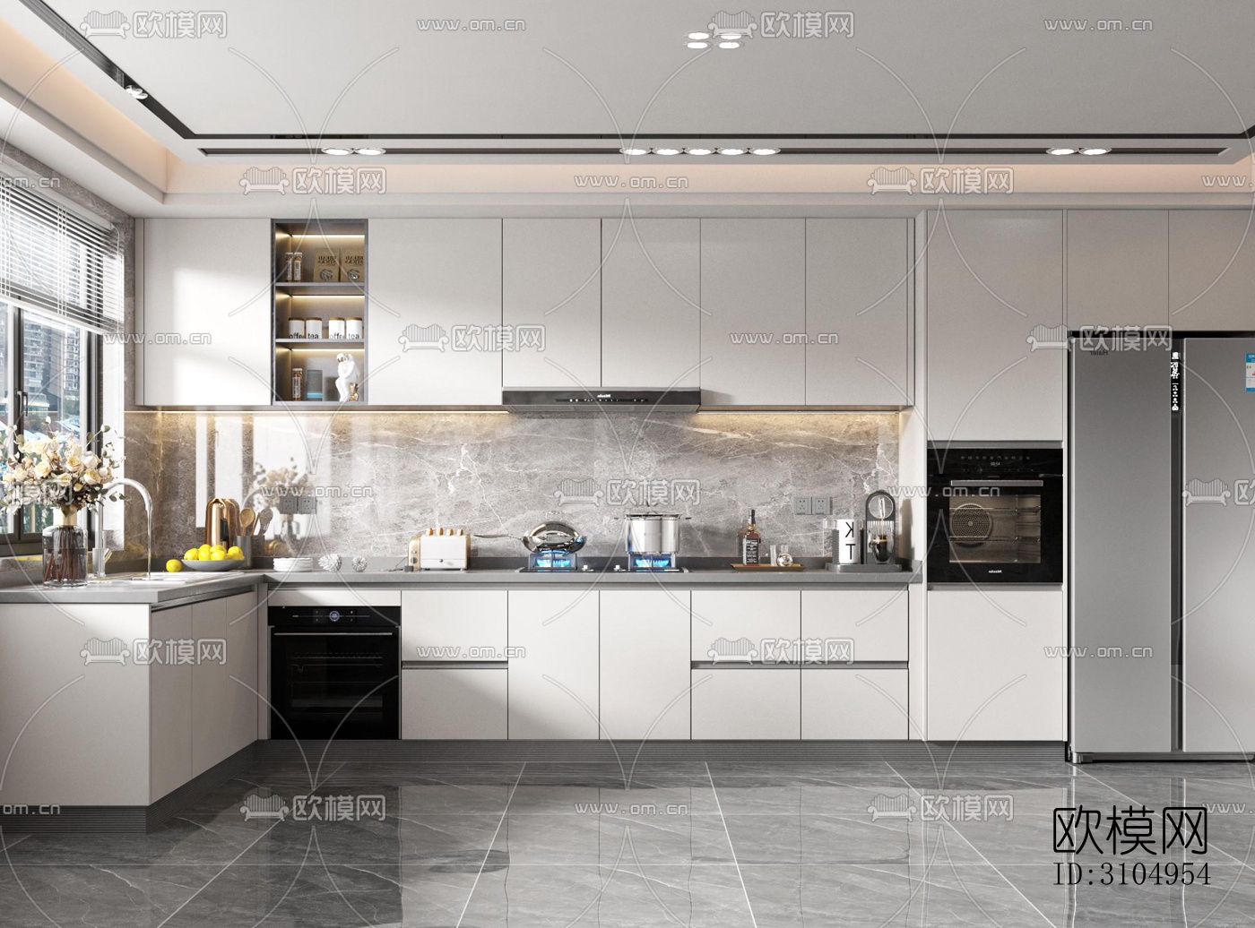 现代厨房效果图下载（渲染图1）