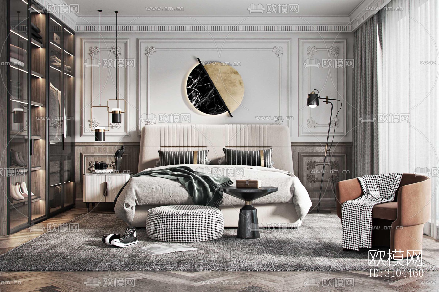 美式卧室效果图下载（渲染图2）