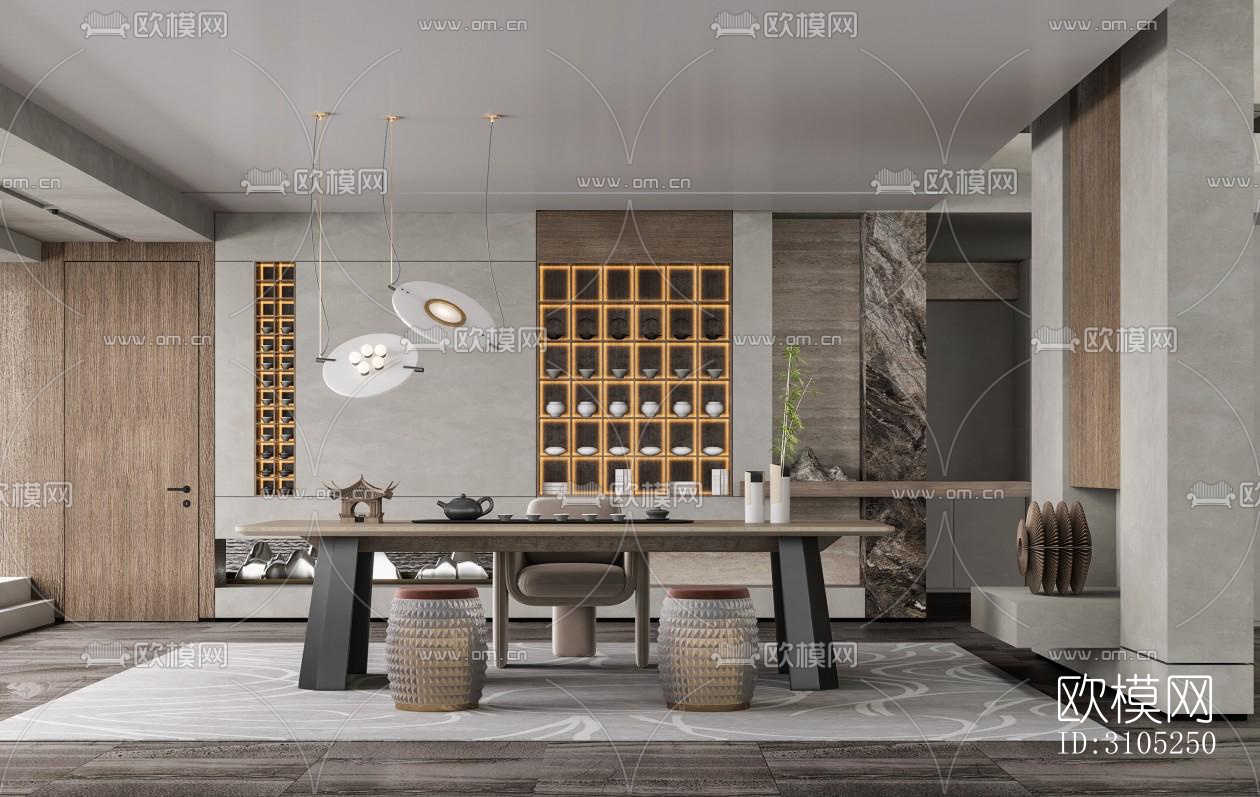 新中式茶室效果图下载（渲染图5）