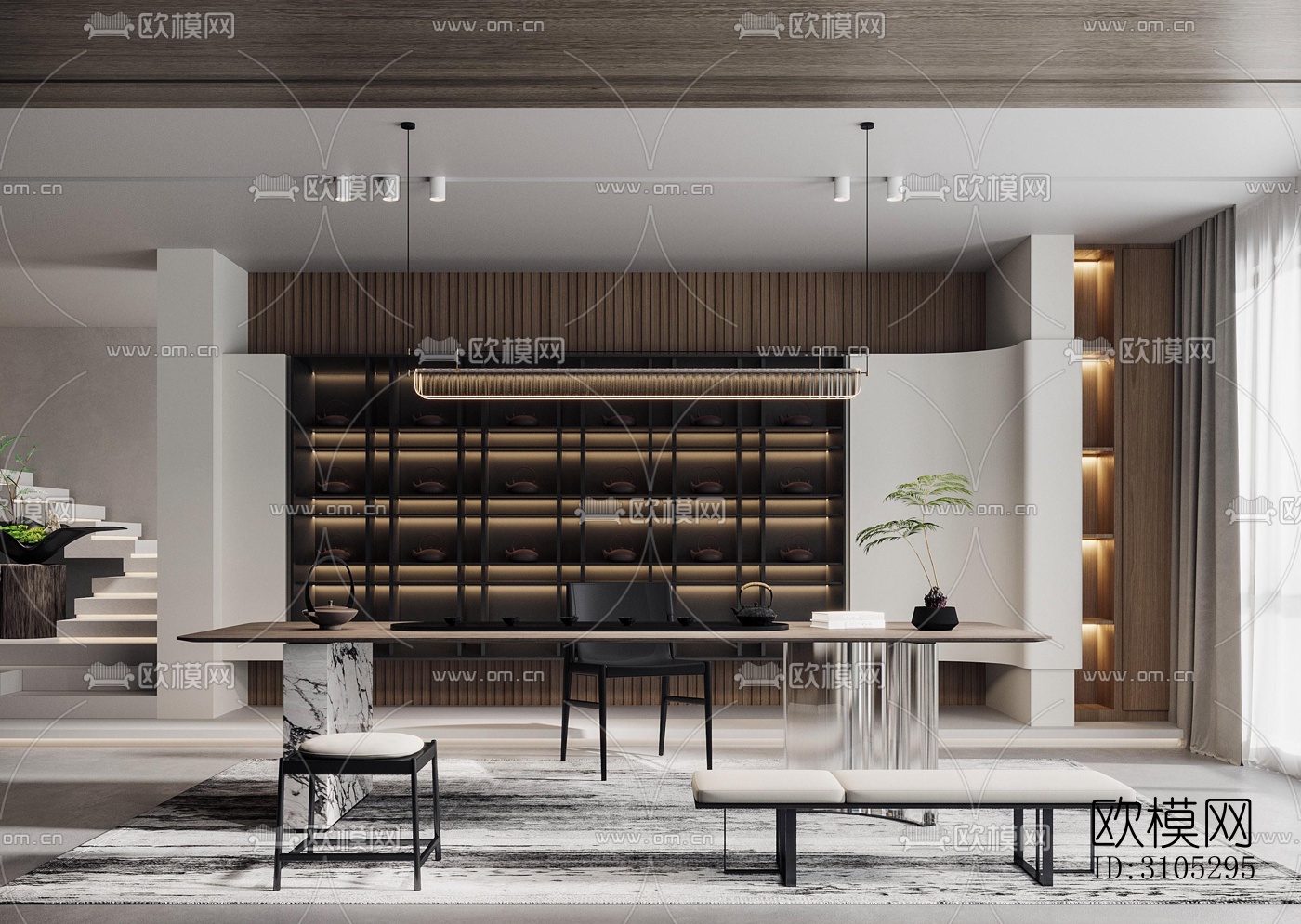 新中式茶室效果图下载（渲染图5）