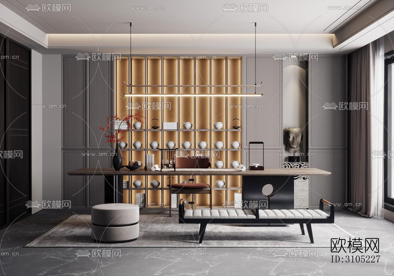 新中式茶室效果图下载（渲染图4）