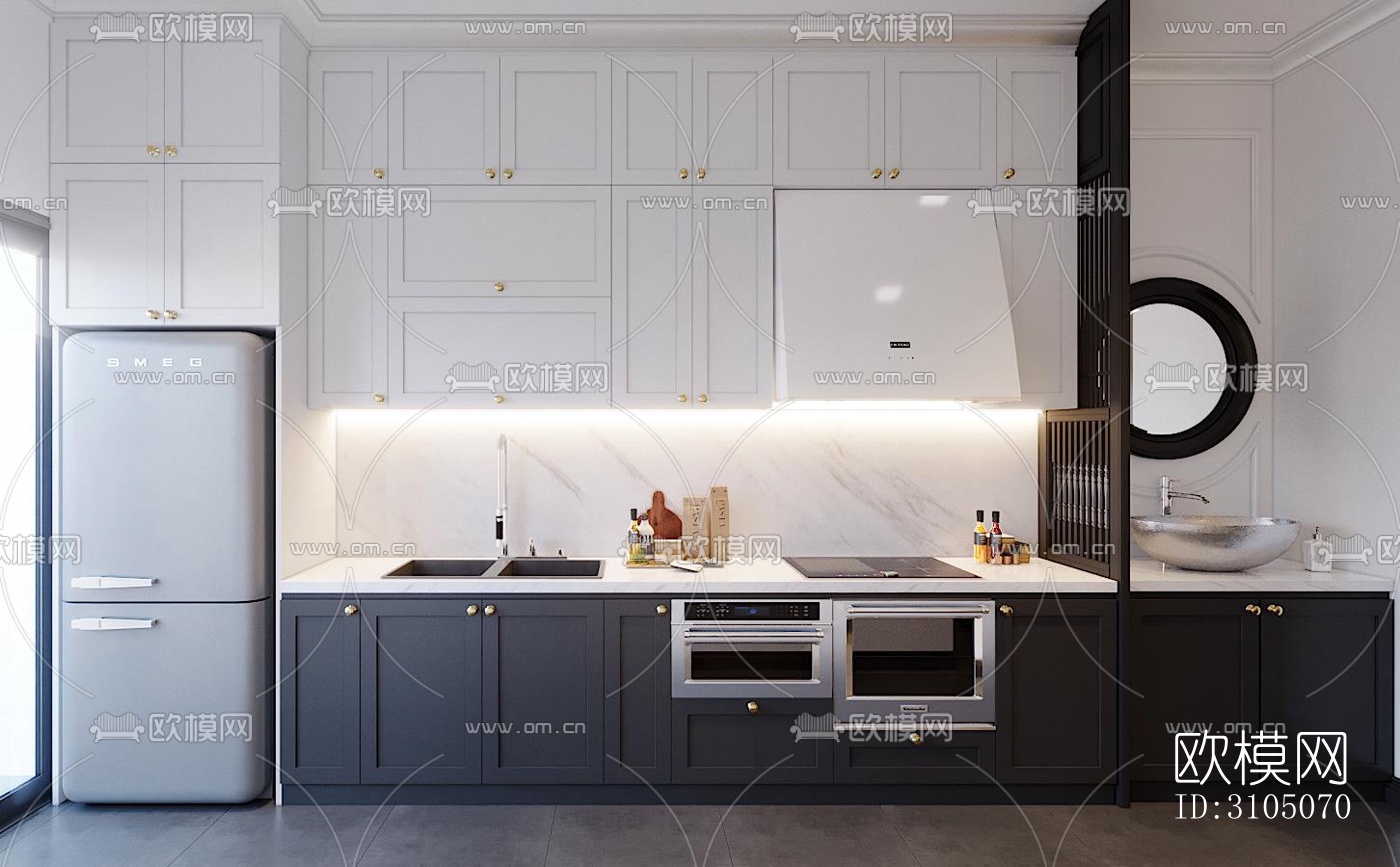 美式厨房效果图下载（渲染图4）