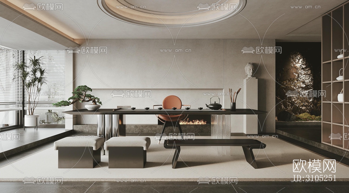 新中式茶室效果图下载（渲染图1）