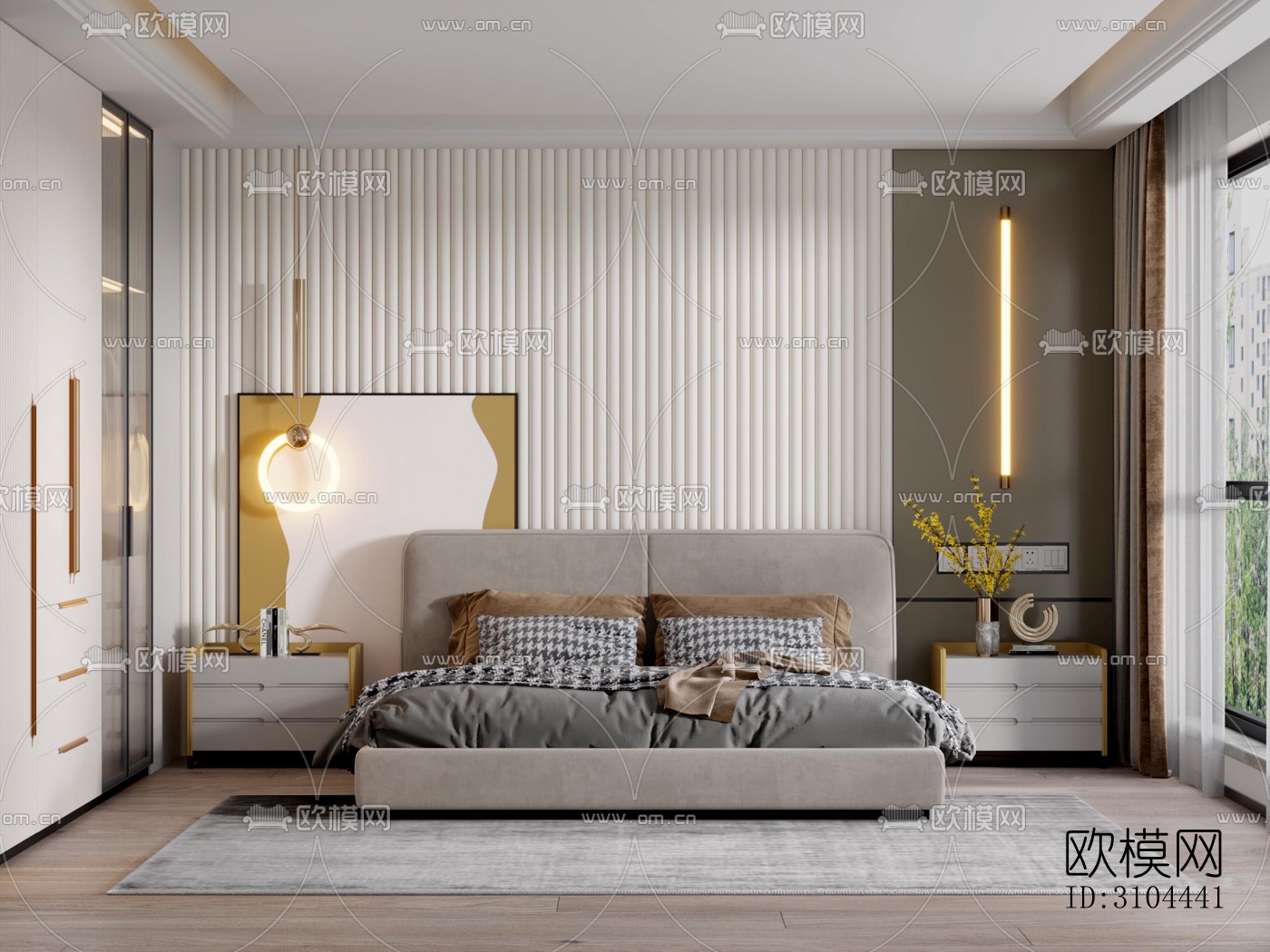 现代卧室效果图下载（渲染图1）