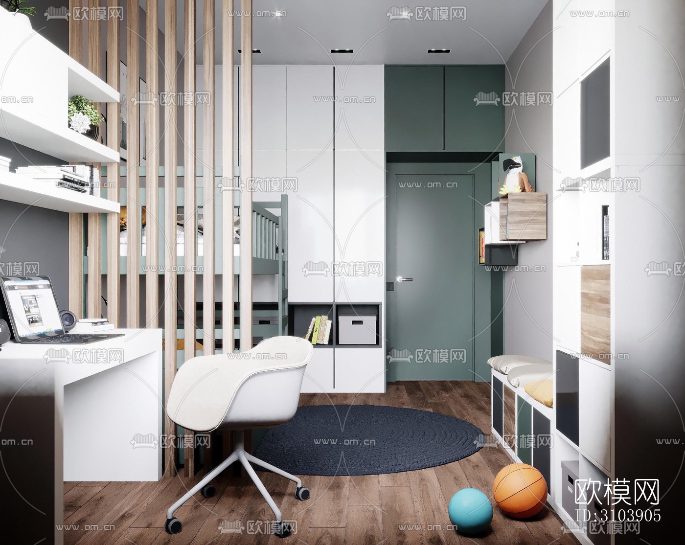 北欧儿童房效果图下载（渲染图5）