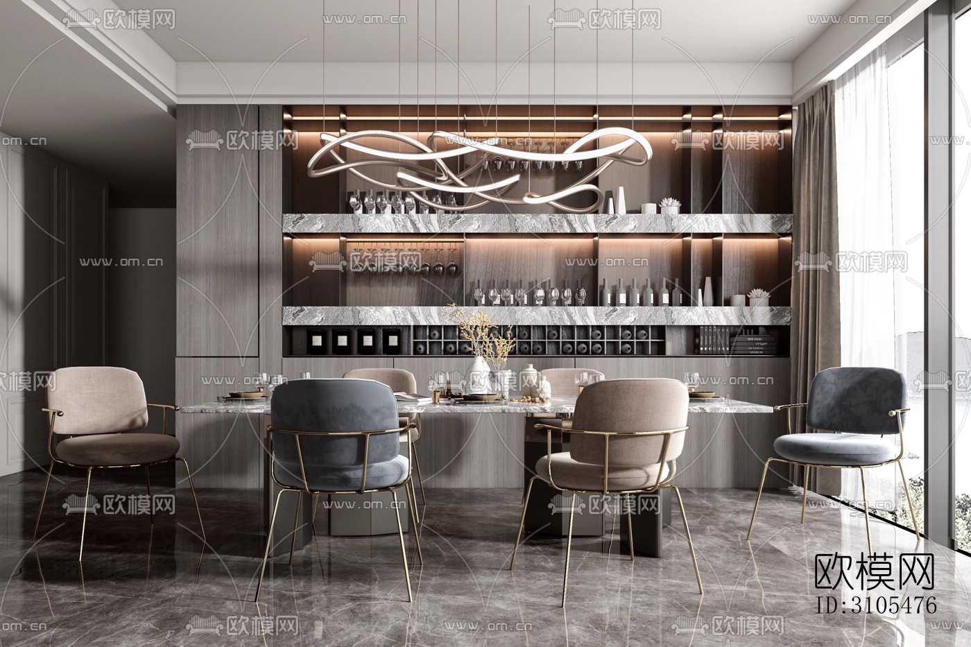 现代餐厅效果图下载（渲染图4）