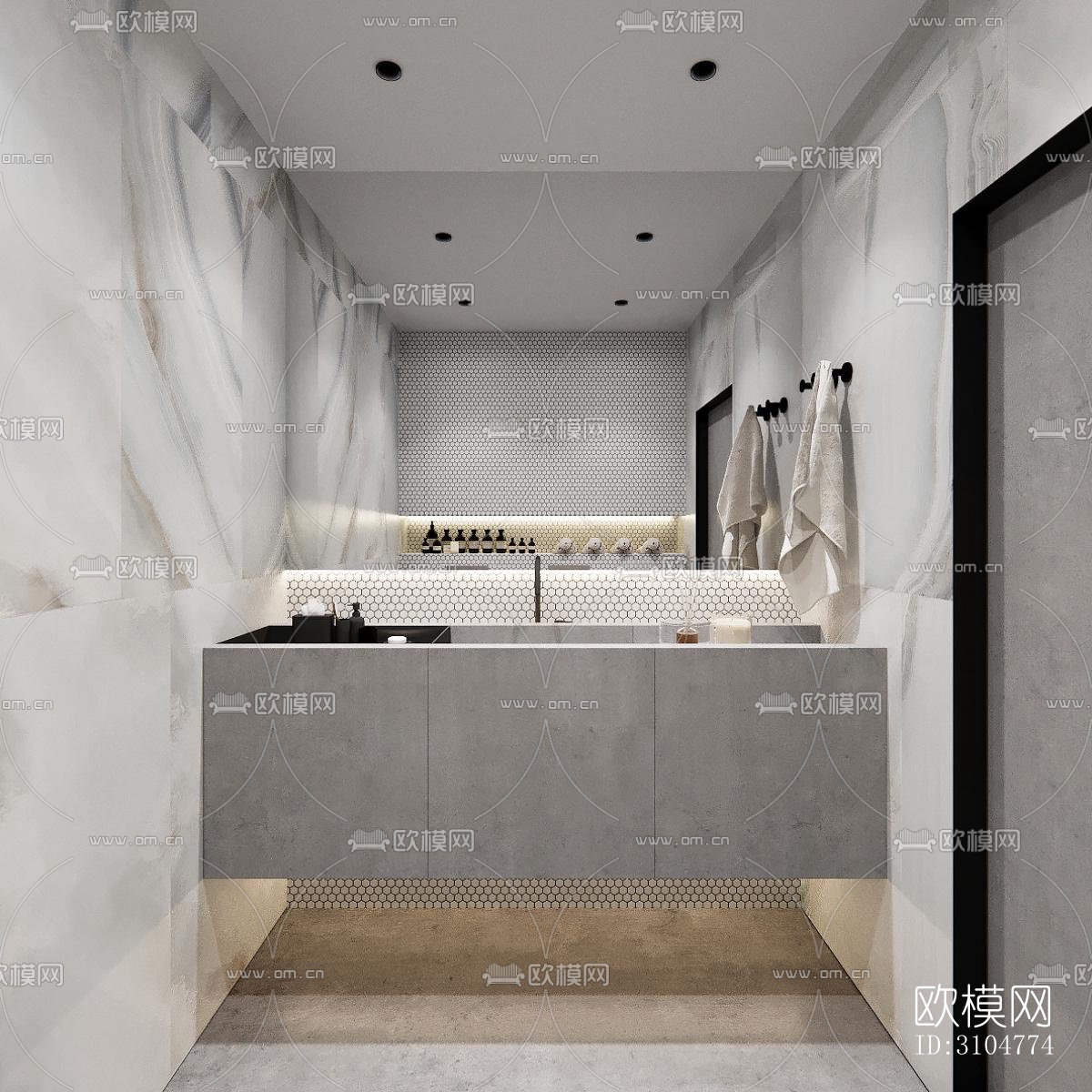 高级灰卫生间效果图下载（渲染图1）