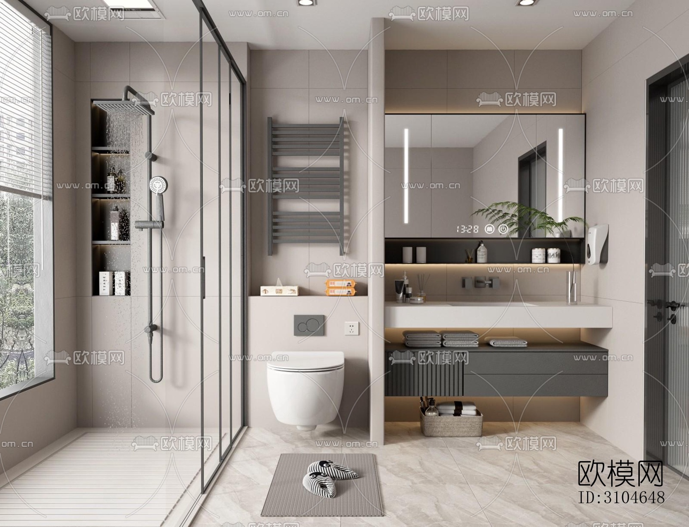 现代卫生间效果图下载（渲染图1）