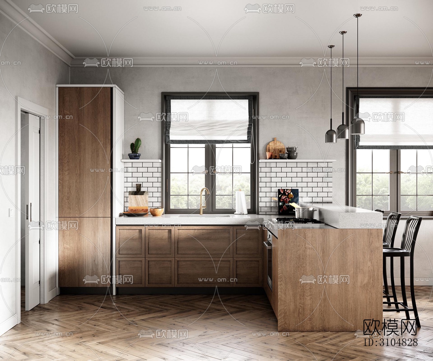 北欧厨房效果图下载（渲染图5）