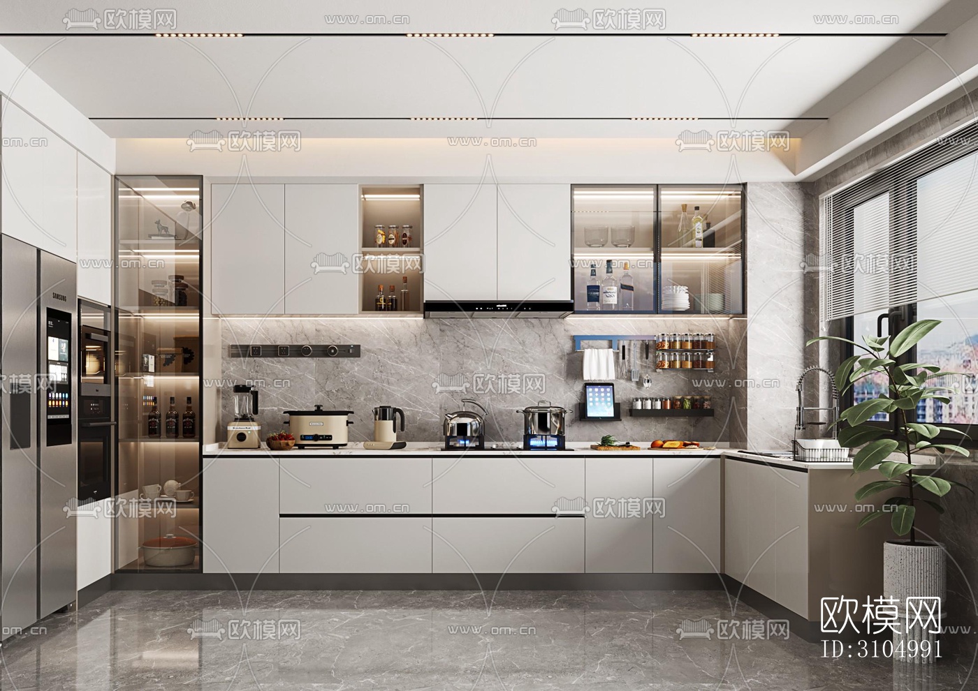 现代厨房效果图下载（渲染图2）
