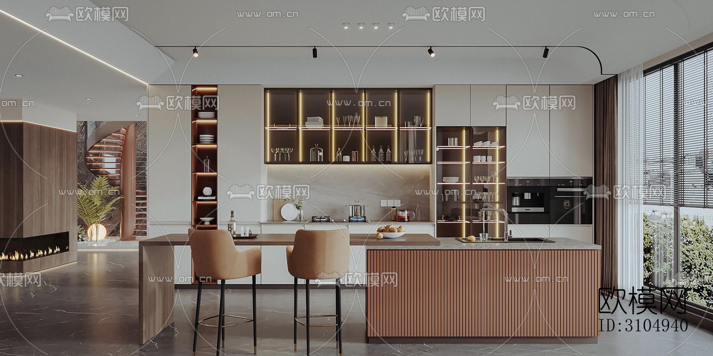 现代厨房效果图下载（渲染图5）