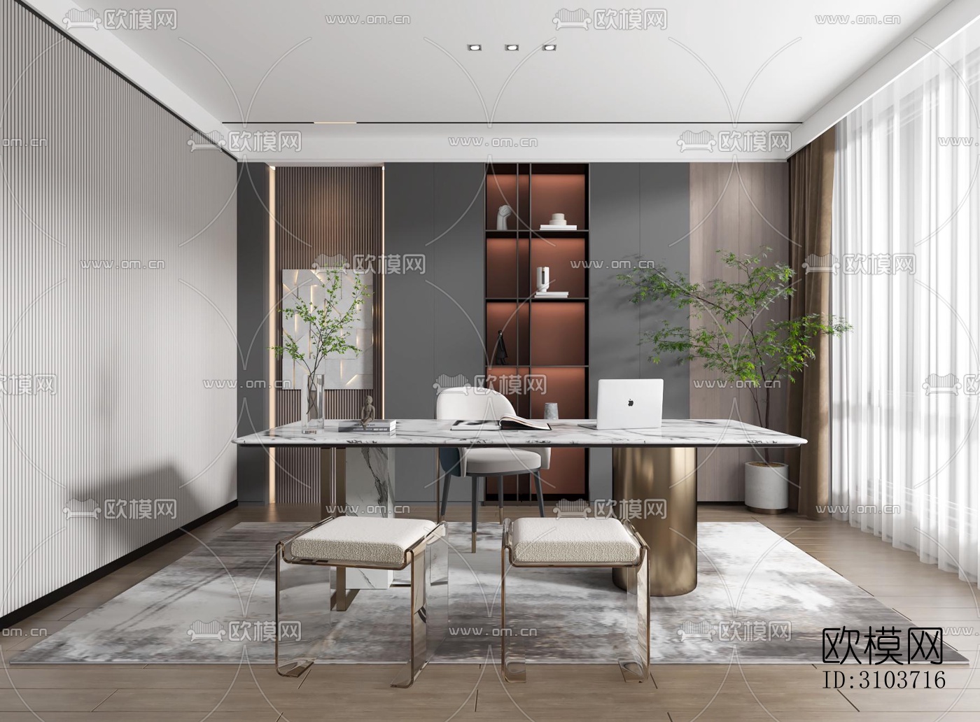 高级灰书房效果图下载（渲染图5）