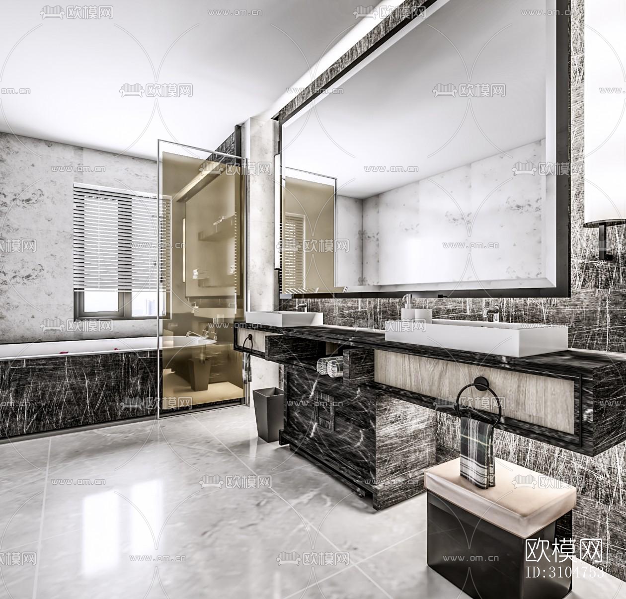 高级灰卫生间效果图下载（渲染图1）