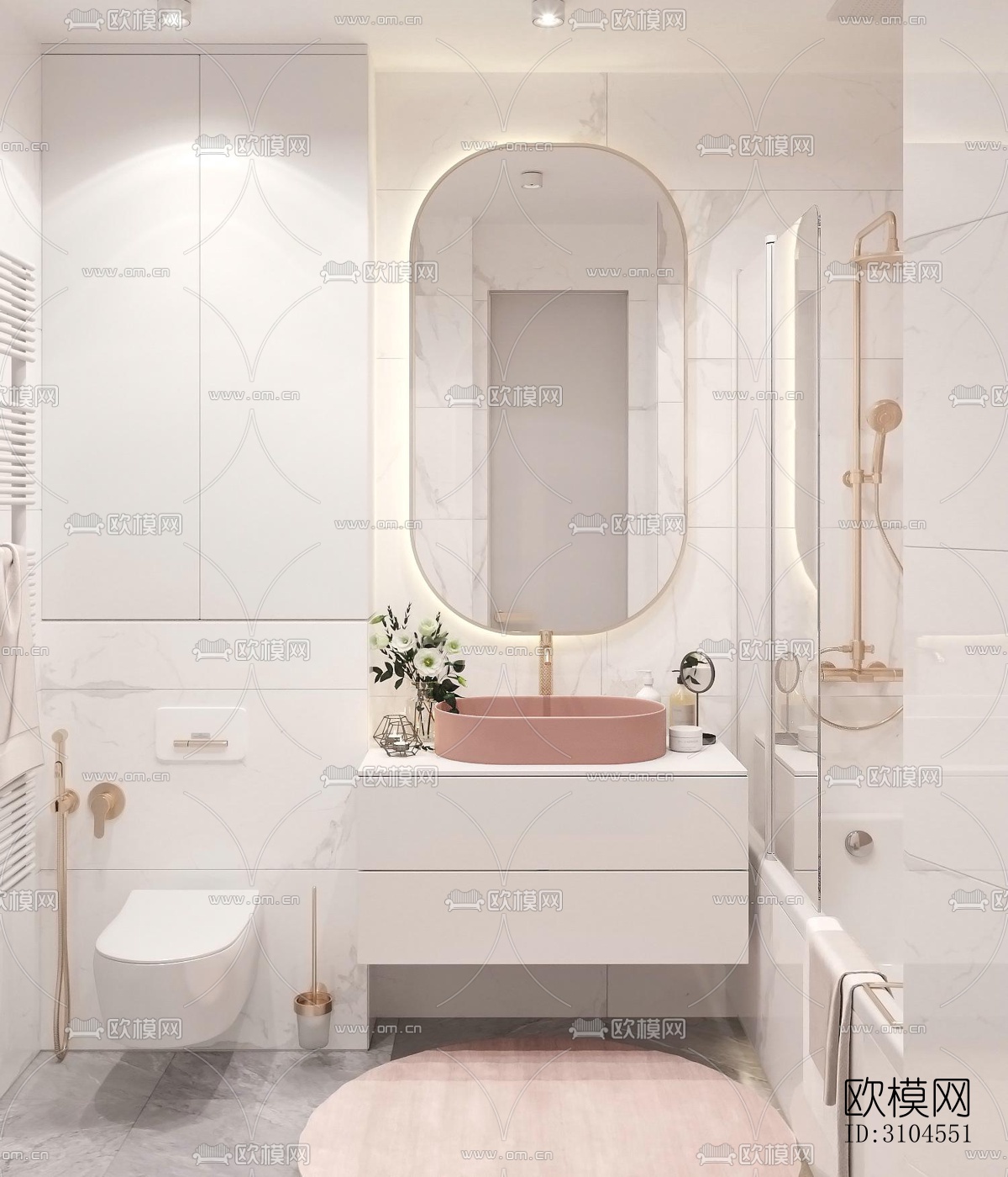 奶油风卫生间效果图下载（渲染图1）