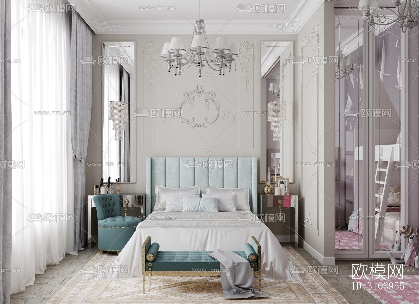 法式儿童房效果图下载（渲染图4）